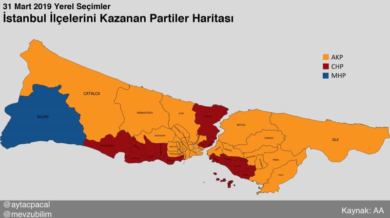 2019. március 31-én önkormányzati választások Isztambul térképe 