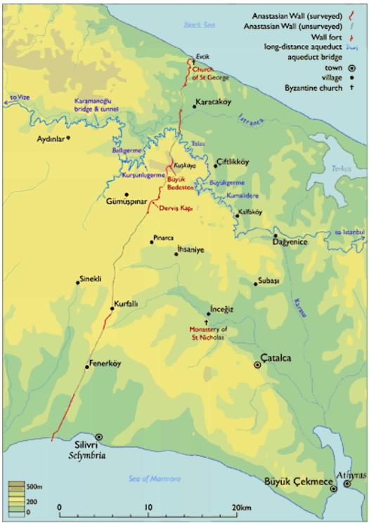 Az Anasztasziosz-fal térképe.
Forrás:MyByzantine
