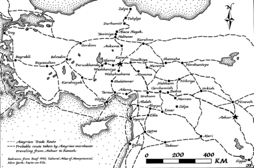 Asszír kereskedelmi hálózat i.e. 2000-1400 környékén.
Forrás: Gil Stein (ResearchGate)