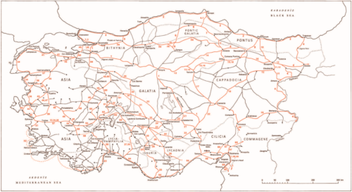 A Római Birodalom úthálózata Anatóliában (kb. 1. század)
Forrás: The Roads: David French