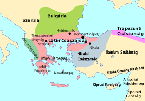 A Bizánci Birodalom darabjai 1206-ban.
Forrás: Wikipédia