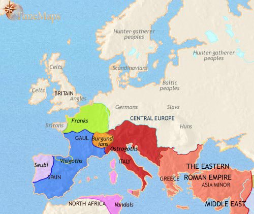 Európa i.sz. 500-ban.
Forrás: TimeMaps