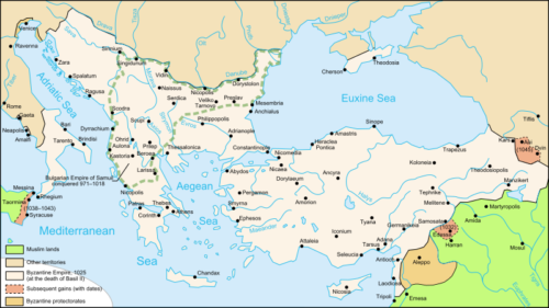 A Bizánci Birodalom 1025-ben.
Forrás: Wikipédia