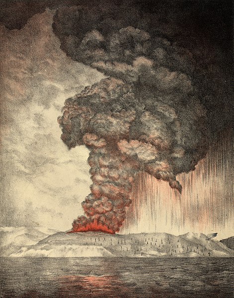 A Krakatau kitörése 1888-ban (litográfia)
Forrás: Wikipédia