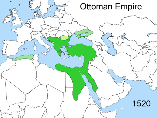 Az Oszmán-Birodalom területe 1520-ban. Forrás: Wikipédia